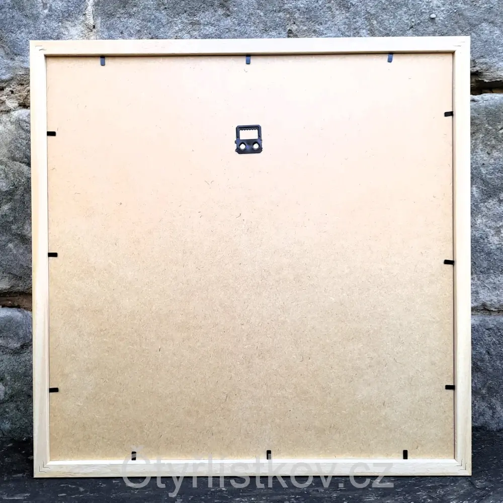 Fotografie - čtyřlístky s květy pryskyřníku a jahodníku - 43x43cm - dřevo - plná plocha