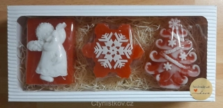 Vánoční krabička - andílek s flétnou, vločka a stromeček